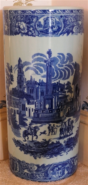 Modern Blue and White Transferware Umbrella Stand 