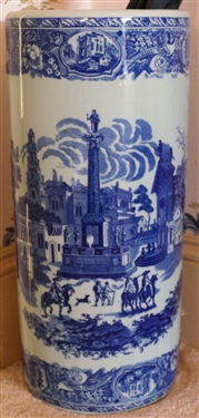Modern Blue and White Transferware Umbrella Stand 