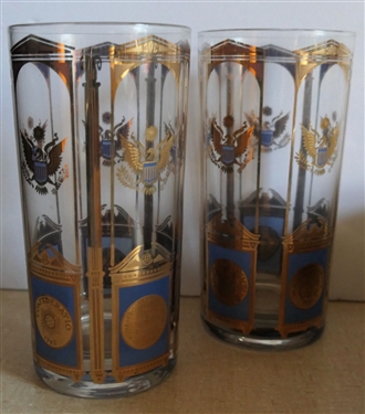 Round Hall China Bowl and 4 Gold Decorated Iced Tea Glasses