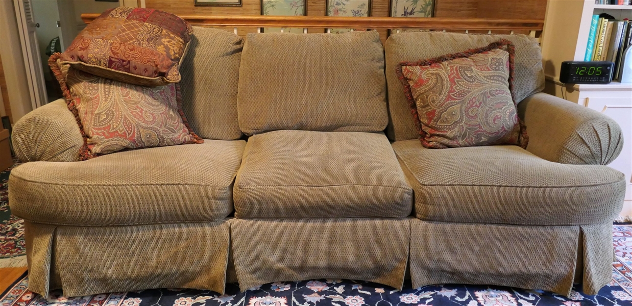 Oversized Tan and Brown Sofa - Center Cushion Has Been Used Often - Measures 96" Long