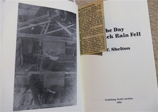 The Day the Black Rain Fell by W.F. Shelton -1984 Author Signed Hardcover Book and A History of Rowan County - North Carolina by Rev. Jethro Rumple - Reprinted in 1990 - Hardcover Book with...