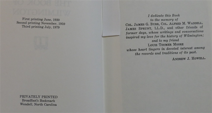 The Book of Wilmington by Andrew J. Howell - Hardcover Book - Privately Printed Third Printing 1979 