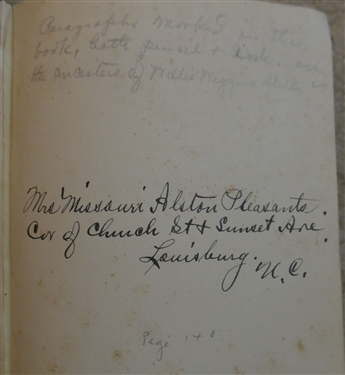 A History of Halifax County - Christmas 1918 by W.C. Allen - Book Belonged to Mrs. Missouri Alston Pleasants -Paragraphs Marked Relating To the Ancestors of Willie Wiggins Alston - 1918 First...