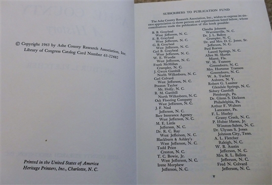 Ashe County - A History by Arthur L. Fletcher - Ashe County Research Association, Inc - Jefferson, N.C. - 1963 Hardcover First Edition with Dust Jacket