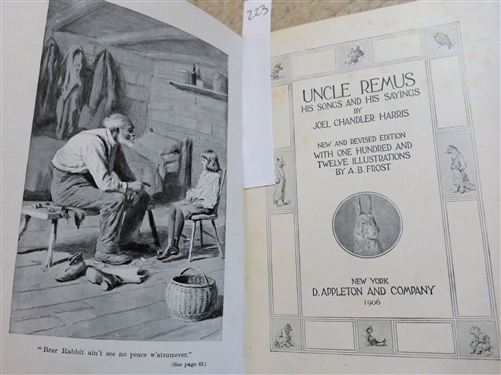 3 - Uncle Remus Books by Joel Chandler Harris - Uncle Remus His Songs and His Sayings 1906, Told By Uncle Remus New Stories of the Old Plantation - Spine Is Separating, and Uncle Remus His...