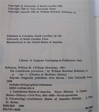 The Confederate Privateers by William Morrison Robinson Jr. Hardcover Book with Dust Jacket, Defender of the Chesapeake - The Story of Fort Monroe by Richard P. Weinert, Jr. & Colonel Robert...