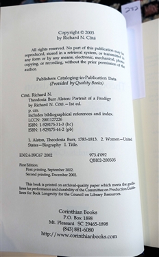 Theodosia - Theodosia Burr Alston: Portrait Of A Prodigy by Richard N. Cote - Hardcover First Edition - With Dust Jacket and The Lee Girls By Mary P. Coulling - Author Signed Hardcover Book...