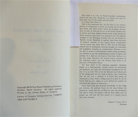 Senator Sam Ervin's Best Stories by Thad Stem, Jr. and Alan Butler 1973 First Edition Hardcover Book with Dust Jacket - Some Writing on First Page and William Byrd's Histories of the Dividing...