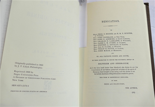Counterfeiting in Colonial America by Kenneth Scott 1957 Hardcover First Edition Book with Dust Jacket and Helper's Impending Crisis Dissected By Saml M. Wolfe - Reprinted 1969 by Negro...
