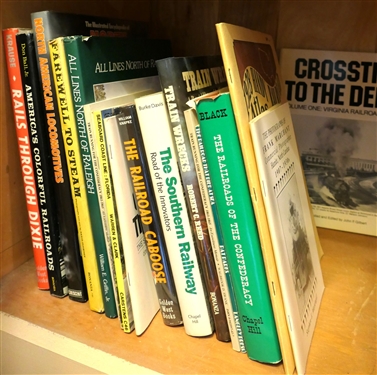 18 Books including The Railroad Caboose The Southern Railway The Railroads of The Confederacy Farewell To Steam North American Locomotives America's Colorful Railroads Rails Through...