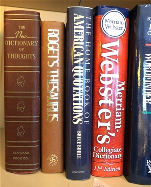 11 Books Including  The New Dictionary of Thoughts Roget's Thesaurus The Home Book of American Quotations Complete Wordfinder Crist Toasts World Atlas Scalded To Death by Steam...