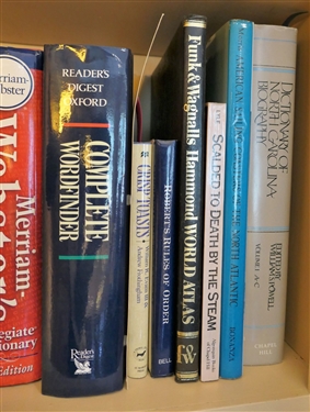 11 Books Including  The New Dictionary of Thoughts Roget's Thesaurus The Home Book of American Quotations Complete Wordfinder Crist Toasts World Atlas Scalded To Death by Steam...