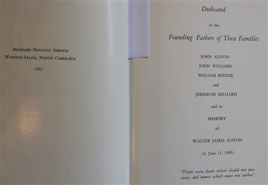 Alston - Williams- Boddie - Hillard Society - Society and Family Book Volume I - 1958 - 1961 - Hardcover Book First Edition 1961