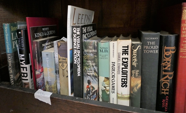 Lot of 17 Books Including Born Rich The Proud Tower Swetsir The Exploiters Parlor Games Neil Ravin M.D. The Scotswoman The Visual Encyclopedia of Science Fiction Leeds Castle...