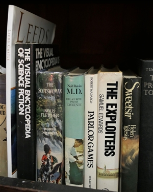 Lot of 17 Books Including Born Rich The Proud Tower Swetsir The Exploiters Parlor Games Neil Ravin M.D. The Scotswoman The Visual Encyclopedia of Science Fiction Leeds Castle...