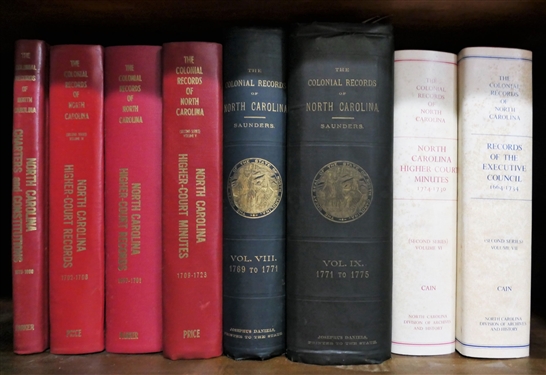 8 Volumes of The Colonial Records of North Carolina Vol. IX 1771-1775 - 1890 First Edition, Vol. VII 1769-1771 - 1890 First Edition, Vol. VI and VII Second Series 1981, 3 Authored by Price - 1971...