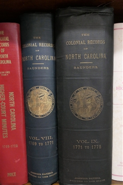 8 Volumes of The Colonial Records of North Carolina Vol. IX 1771-1775 - 1890 First Edition, Vol. VII 1769-1771 - 1890 First Edition, Vol. VI and VII Second Series 1981, 3 Authored by Price - 1971...
