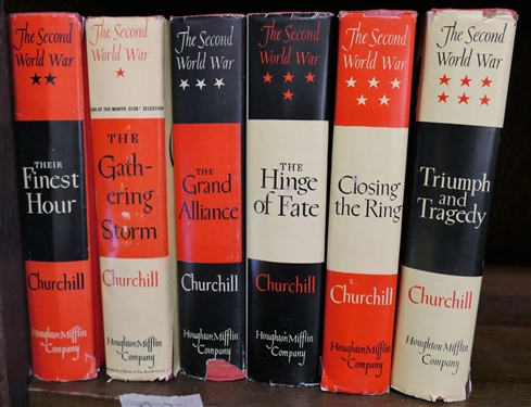 6 Volumes of The Second World War by Winston Churchill - Hardcover Books with Dust Jackets - Published in the 1950's 