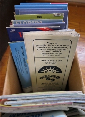 Lot of Road Maps and Pamphlets including North Carolina, Virginia, South Carolina, Florida, Vance County, Henderson, Phoenix, New Orleans, Dallas, Texaco Touring Map of North Carolina