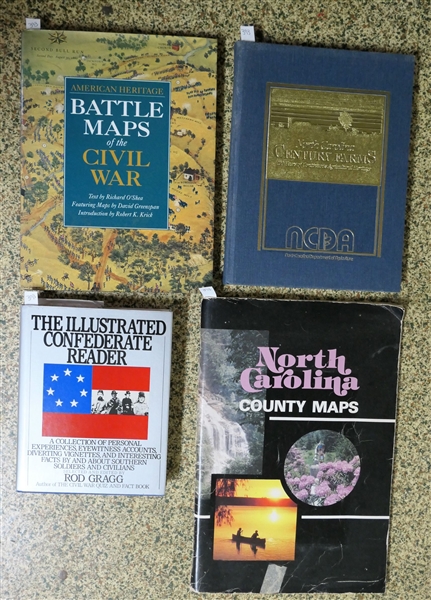 North Carolina County Maps Paperbound, "The Illustrated Confederate Reader" by Rod Gragg,  "Battle Maps of The Civil War" and "North Carolina Century Farms" Hardcover Book 