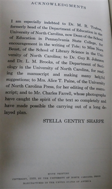 Tobe by Stella Gentry Sharpe- Chapel Hill - The University of North Carolina Press - 1939 - Sixth Printing - Hardcover Book 