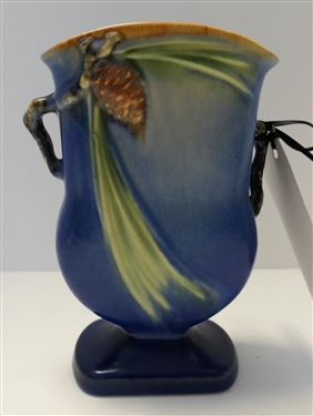 1935 Blue Pine Cone Footed Vase - 7" Tall - Number 121