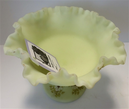 Hand painted Fenton Satin Custard Glass Compote - Measuring 6 Tall Hand painted by K. Doonan 