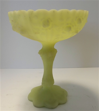 Signed Fenton Satin Custard Glass Compote - Measuring 7 1/2 tall 