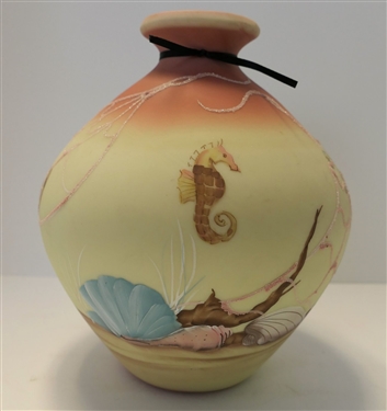 Hand painted Fenton Burmese Vase with Ocean Scenes - Hand painted by Dianna Barbour - Fenton 1985 - # 466 of 950 - Measuring 8 Tall