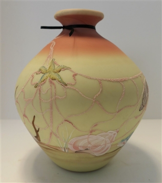 Hand painted Fenton Burmese Vase with Ocean Scenes - Hand painted by Dianna Barbour - Fenton 1985 - # 466 of 950 - Measuring 8 Tall