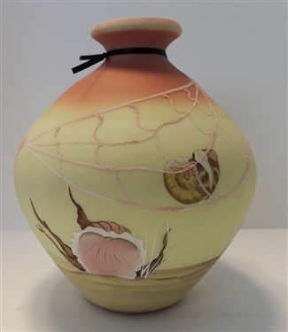Hand painted Fenton Burmese Vase with Ocean Scenes - Hand painted by Dianna Barbour - Fenton 1985 - # 466 of 950 - Measuring 8 Tall