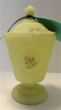 Fenton Pink Blossom Candy Dish - Hand painted by Linda Sams - With Original Sticker- Measures 9 To Top of Lid