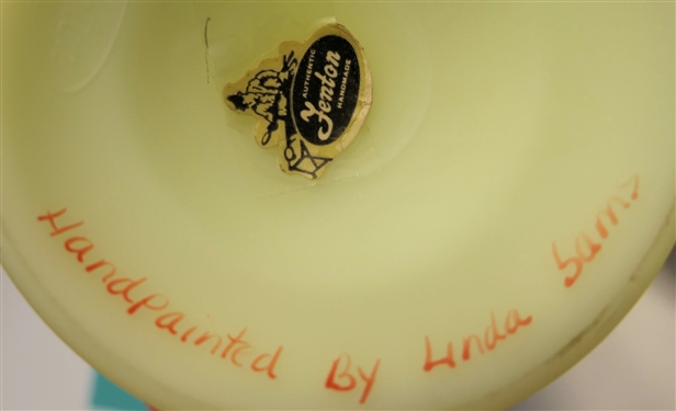 Fenton Pink Blossom Candy Dish - Hand painted by Linda Sams - With Original Sticker- Measures 9 To Top of Lid