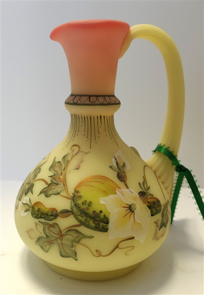 Hand painted Fenton Limited Edition Burmese? Pitcher - Designed by Martha Reynolds - Number 420 / 2500 - With Original Sticker - Measuring 7" 