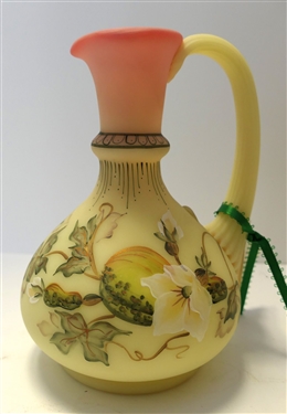 Hand painted Fenton Limited Edition Burmese? Pitcher - Designed by Martha Reynolds - Number 420 / 2500 - With Original Sticker - Measuring 7 