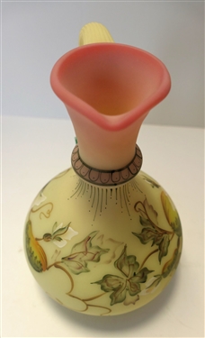 Hand painted Fenton Limited Edition Burmese? Pitcher - Designed by Martha Reynolds - Number 420 / 2500 - With Original Sticker - Measuring 7 