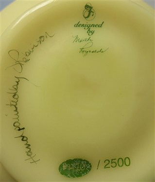 Hand painted Fenton Limited Edition Burmese? Pitcher - Designed by Martha Reynolds - Number 420 / 2500 - With Original Sticker - Measuring 7 