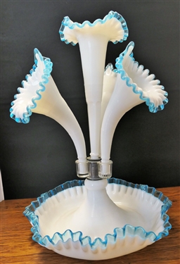 1940's Fenton Blue Crest Epergne - Measuring 16 tall Approx. 13 Across