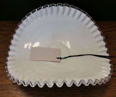 Fenton Silver Crest White Banana Bowl - Measures 4 1/2 tall 12 by 9