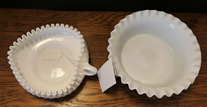Fenton Hobnail Milk Glass Heart Dish with Original Sticker and Hobnail Milk Glass Bowl Measuring 3 1/2 tall 7 Across