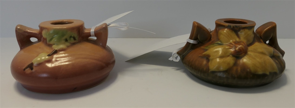 Roseville Clematis Candle Stick 1158 - 2 and Roseville Snowberry Candle Stick - 1CS1 - Both Have Some Repair 