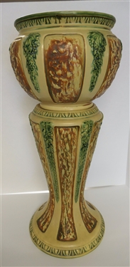 Roseville Florentine (1924-1928) Jardinière and Pedestal - Pedestal Measures 17 tall Jardinière Measures 10 Across - Overall Measures 24 1/2 Tall 