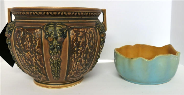 Roseville Florentine (1924 - 1928) Jardiniere - Measuring 7 1/2 Tall 9 across and Roseville Low Planter with Some Damage - 60 - 6