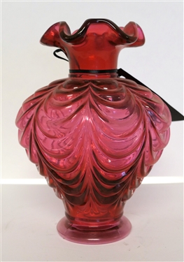  Signed Fenton Cranberry Drape Vase - Measures 7 Tall 