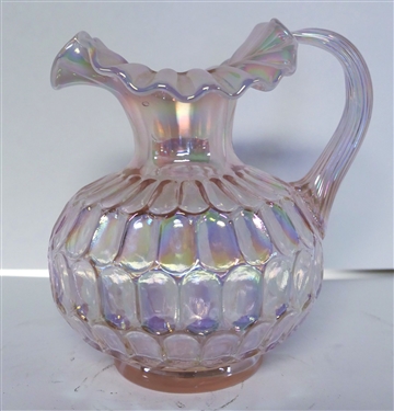 Signed Fenton Light Pink Iridized Vase - Ruffled Edge - Measures 7 tall 