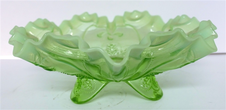 Fenton? Green Opalescent Footed Bowl - Measures 3 1/2 tall 8 1/2 Across