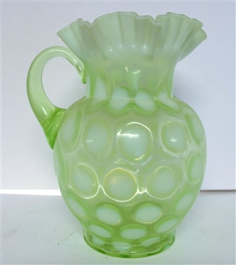 Fenton Green Opalescent Coin Spot Pitcher - Pitcher Measures 9 1/2 Tall