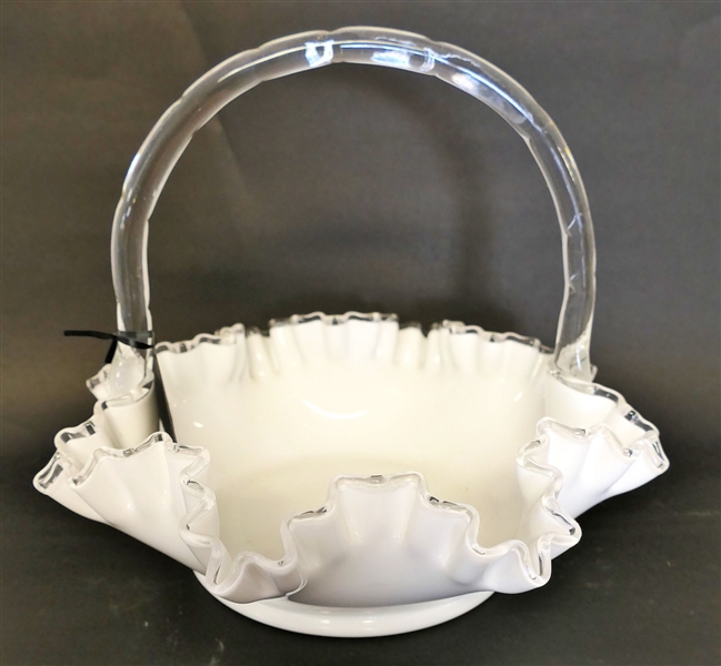 Large Fenton Silver Crest Basket  - Measuring 9" tall 9" Across - Including Handle 