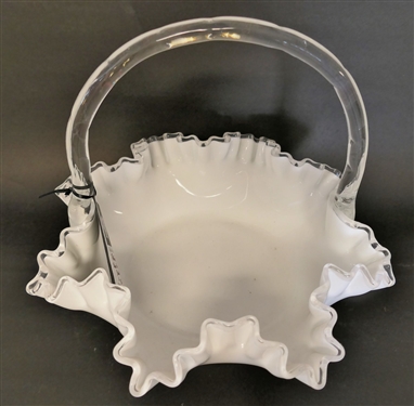 Large Fenton Silver Crest Basket  - Measuring 9 tall 9 Across - Including Handle 