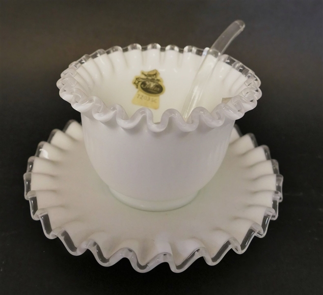 Fenton Silver Crest Mayonnaise Bowl  with Spoon - Measuring 4 1/2" Across - With Original Sticker